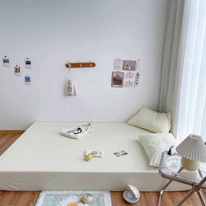 91家纺网 家纺一手货源 找家纺 安莱生活 2021新款全棉水洗棉单床笠 奶黄