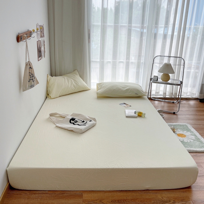 91家纺网 家纺一手货源 找家纺 安莱生活 2021新款全棉水洗棉单床笠 奶黄