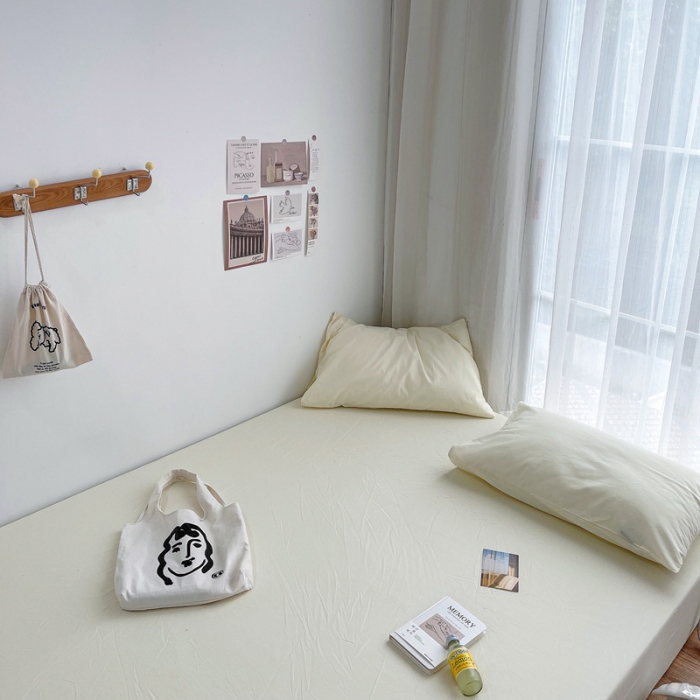 91家纺网 家纺一手货源 找家纺 安莱生活 2021新款全棉水洗棉单床笠 奶黄