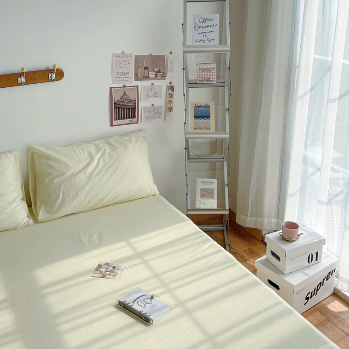 91家纺网 家纺一手货源 找家纺 安莱生活 2021新款全棉水洗棉单床笠 奶黄