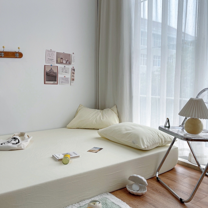 91家纺网 家纺一手货源 找家纺 安莱生活 2021新款全棉水洗棉单床笠 奶黄