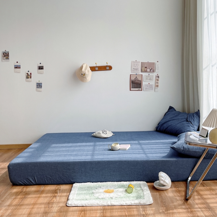 91家纺网 家纺一手货源 找家纺 安莱生活 2021新款全棉水洗棉单床笠 牛仔蓝