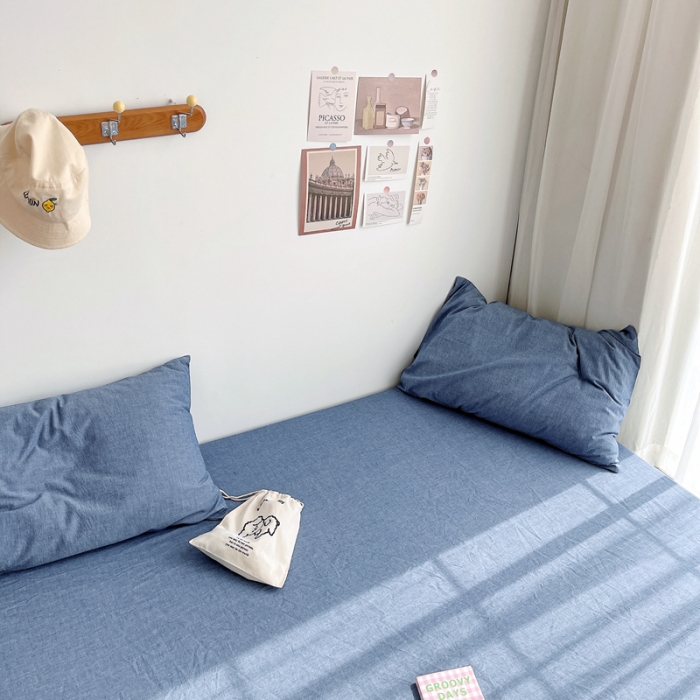 91家纺网 家纺一手货源 找家纺 安莱生活 2021新款全棉水洗棉单床笠 牛仔蓝