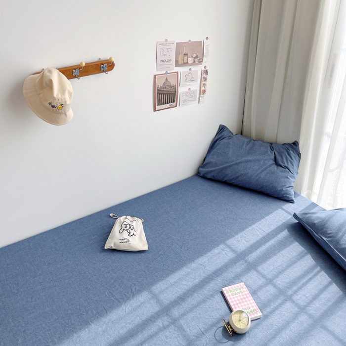 91家纺网 家纺一手货源 找家纺 安莱生活 2021新款全棉水洗棉单床笠 牛仔蓝