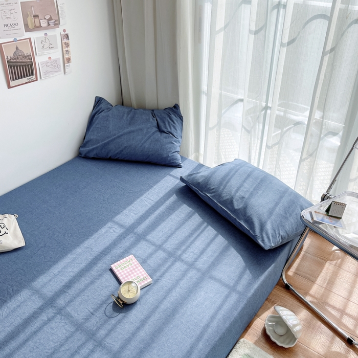 91家纺网 家纺一手货源 找家纺 安莱生活 2021新款全棉水洗棉单床笠 牛仔蓝
