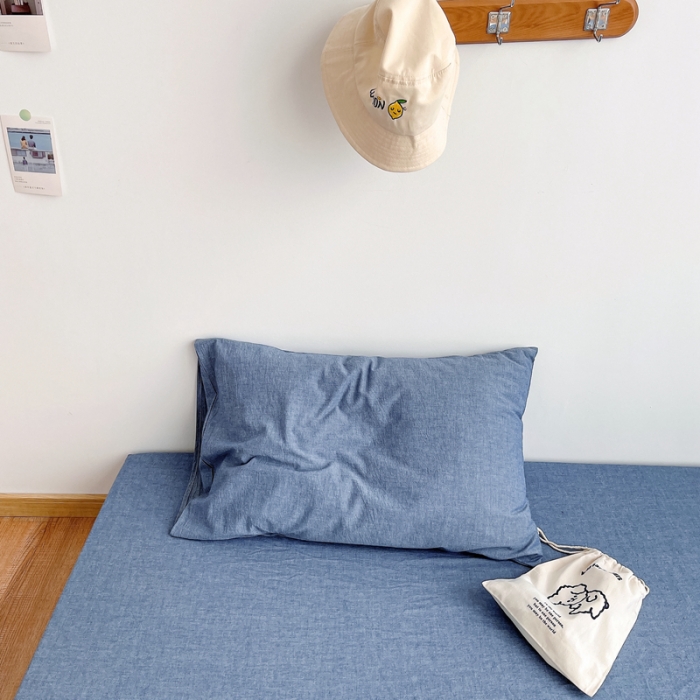 91家纺网 家纺一手货源 找家纺 安莱生活 2021新款全棉水洗棉单床笠 牛仔蓝