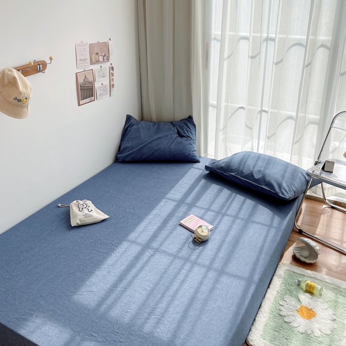 91家纺网 家纺一手货源 找家纺 安莱生活 2021新款全棉水洗棉单床笠 牛仔蓝