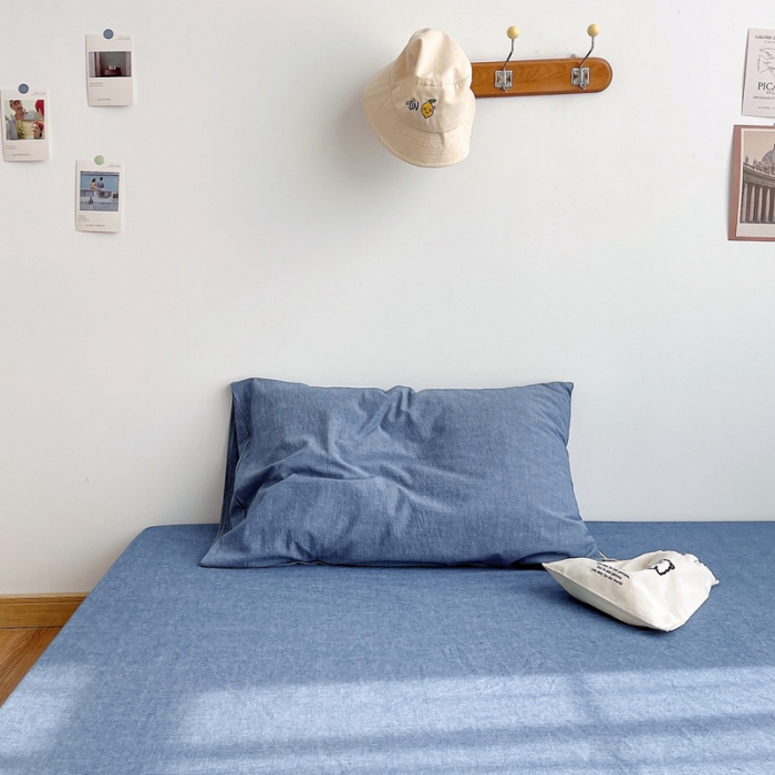 91家纺网 家纺一手货源 找家纺 安莱生活 2021新款全棉水洗棉单床笠 牛仔蓝