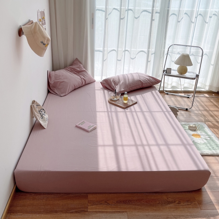 91家纺网 家纺一手货源 找家纺 安莱生活 2021新款全棉水洗棉单床笠 藕粉