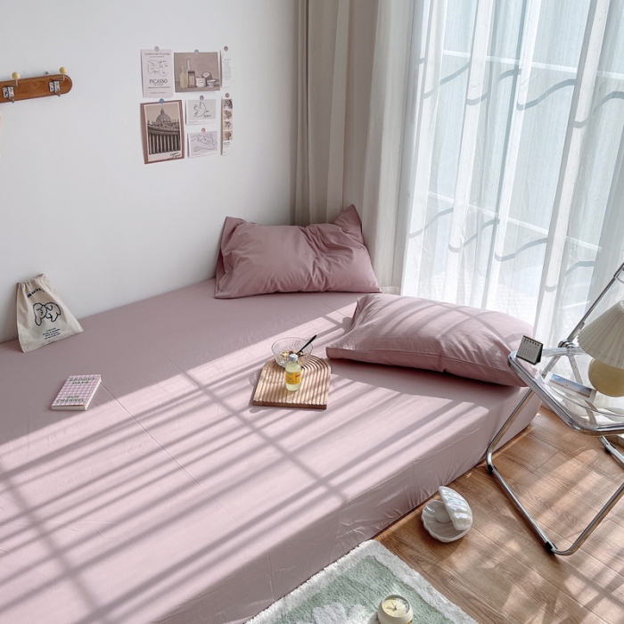 91家纺网 家纺一手货源 找家纺 安莱生活 2021新款全棉水洗棉单床笠 藕粉