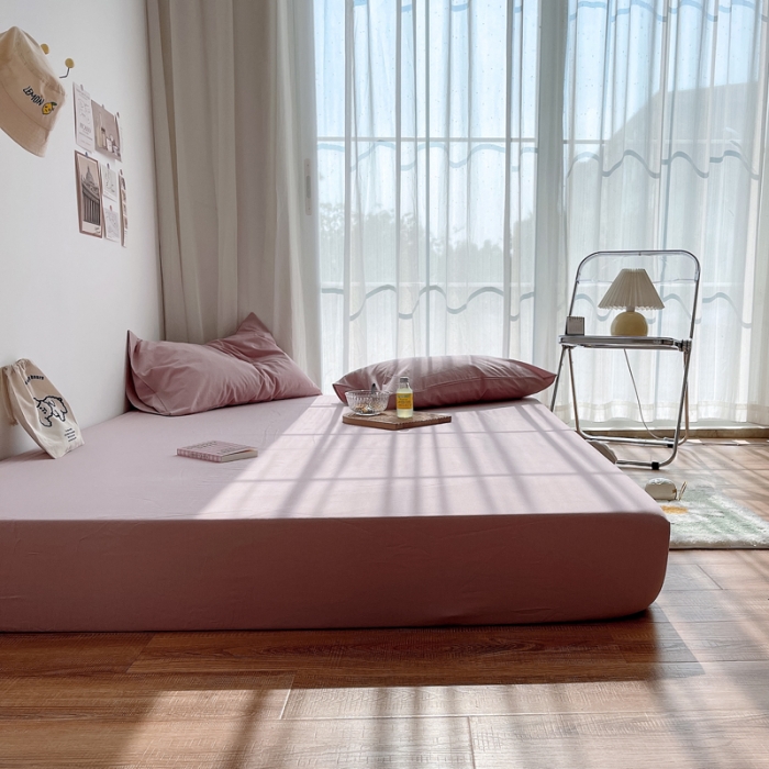 91家纺网 家纺一手货源 找家纺 安莱生活 2021新款全棉水洗棉单床笠 藕粉