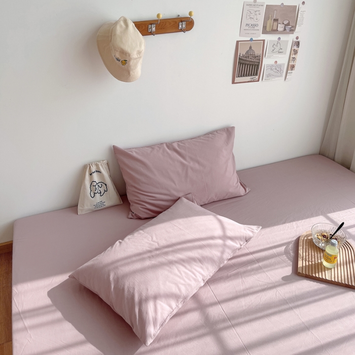 91家纺网 家纺一手货源 找家纺 安莱生活 2021新款全棉水洗棉单床笠 藕粉