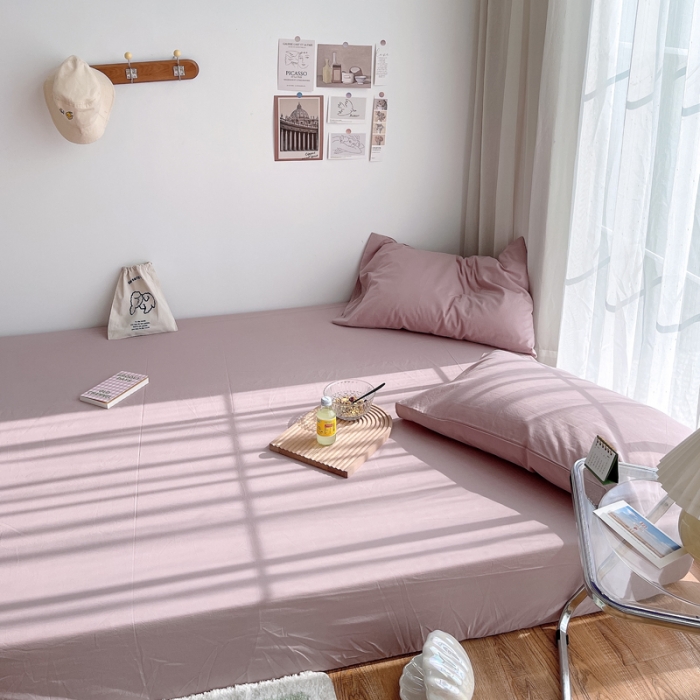 91家纺网 家纺一手货源 找家纺 安莱生活 2021新款全棉水洗棉单床笠 藕粉