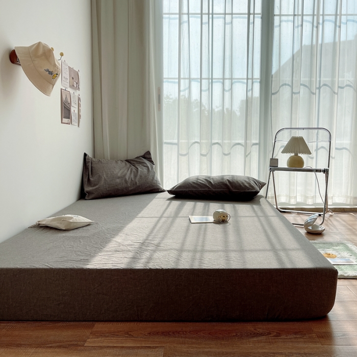 91家纺网 家纺一手货源 找家纺 安莱生活 2021新款全棉水洗棉单床笠 浅灰