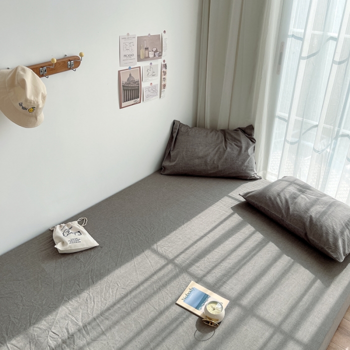 91家纺网 家纺一手货源 找家纺 安莱生活 2021新款全棉水洗棉单床笠 浅灰