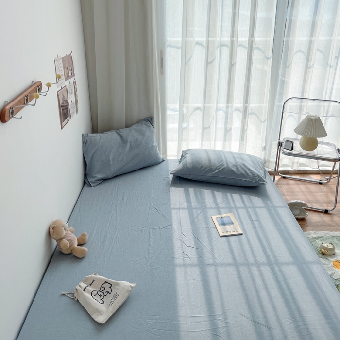 91家纺网 家纺一手货源 找家纺 安莱生活 2021新款全棉水洗棉单床笠 浅蓝