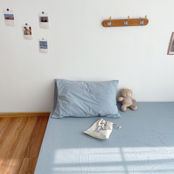 91家纺网 家纺一手货源 找家纺 安莱生活 2021新款全棉水洗棉单床笠 浅蓝