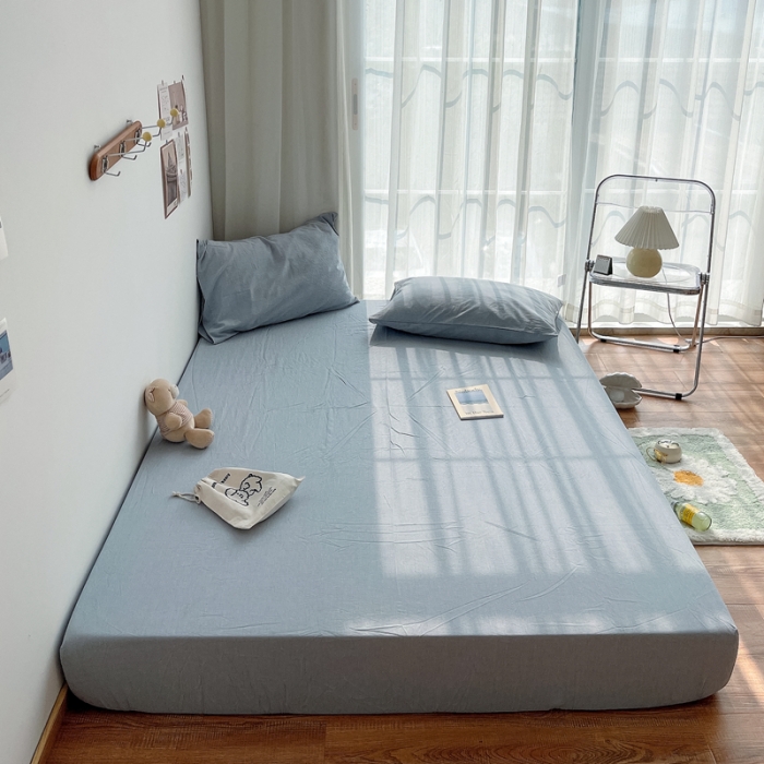 91家纺网 家纺一手货源 找家纺 安莱生活 2021新款全棉水洗棉单床笠 浅蓝