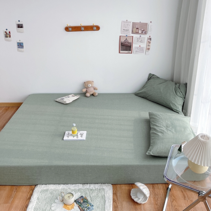 91家纺网 家纺一手货源 找家纺 安莱生活 2021新款全棉水洗棉单床笠 青绿