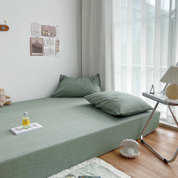 91家纺网 家纺一手货源 找家纺 安莱生活 2021新款全棉水洗棉单床笠 青绿