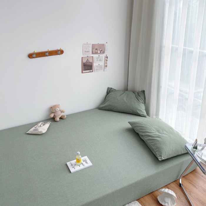 91家纺网 家纺一手货源 找家纺 安莱生活 2021新款全棉水洗棉单床笠 青绿