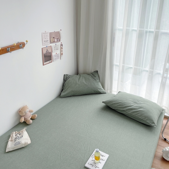 91家纺网 家纺一手货源 找家纺 安莱生活 2021新款全棉水洗棉单床笠 青绿