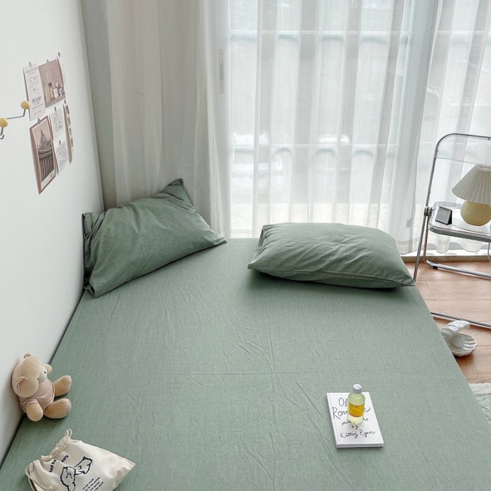 91家纺网 家纺一手货源 找家纺 安莱生活 2021新款全棉水洗棉单床笠 青绿