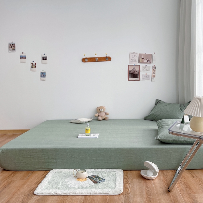 91家纺网 家纺一手货源 找家纺 安莱生活 2021新款全棉水洗棉单床笠 青绿