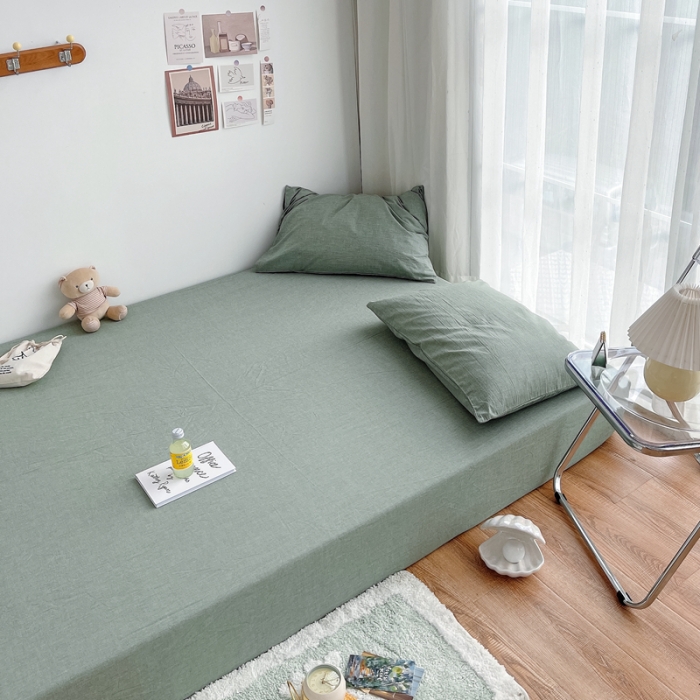 91家纺网 家纺一手货源 找家纺 安莱生活 2021新款全棉水洗棉单床笠 青绿