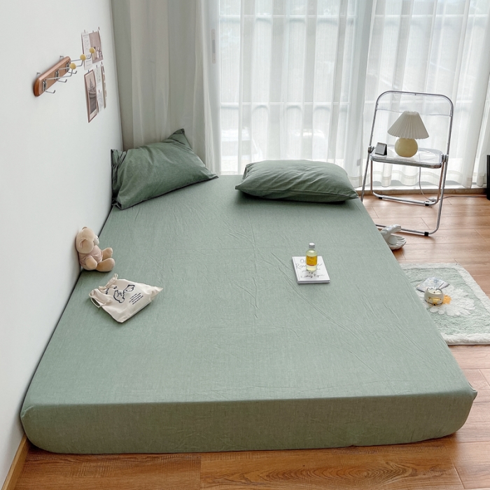 91家纺网 家纺一手货源 找家纺 安莱生活 2021新款全棉水洗棉单床笠 青绿