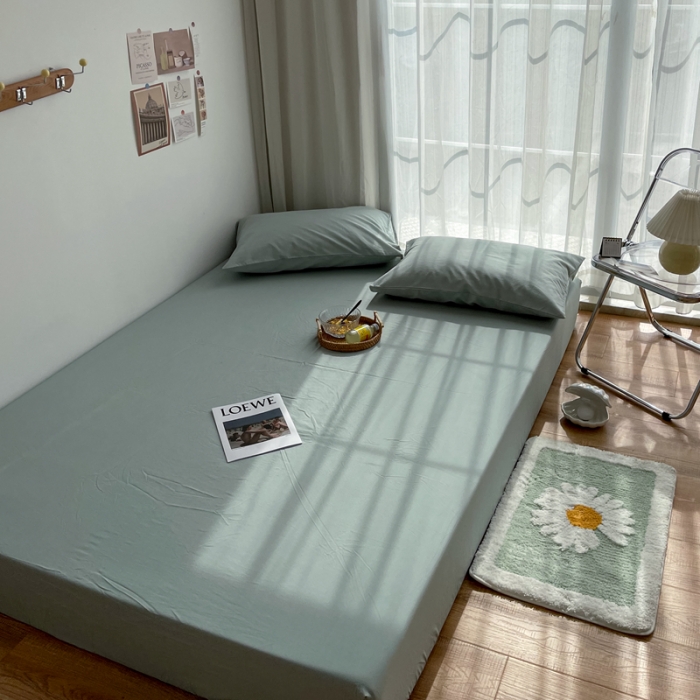 91家纺网 家纺一手货源 找家纺 安莱生活 2021新款全棉水洗棉单床笠 青柠