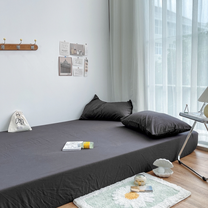 91家纺网 家纺一手货源 找家纺 安莱生活 2021新款全棉水洗棉单床笠 铁灰