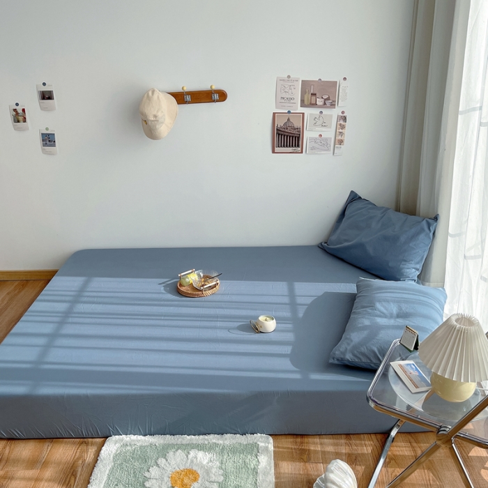 91家纺网 家纺一手货源 找家纺 安莱生活 2021新款全棉水洗棉单床笠 雾蓝