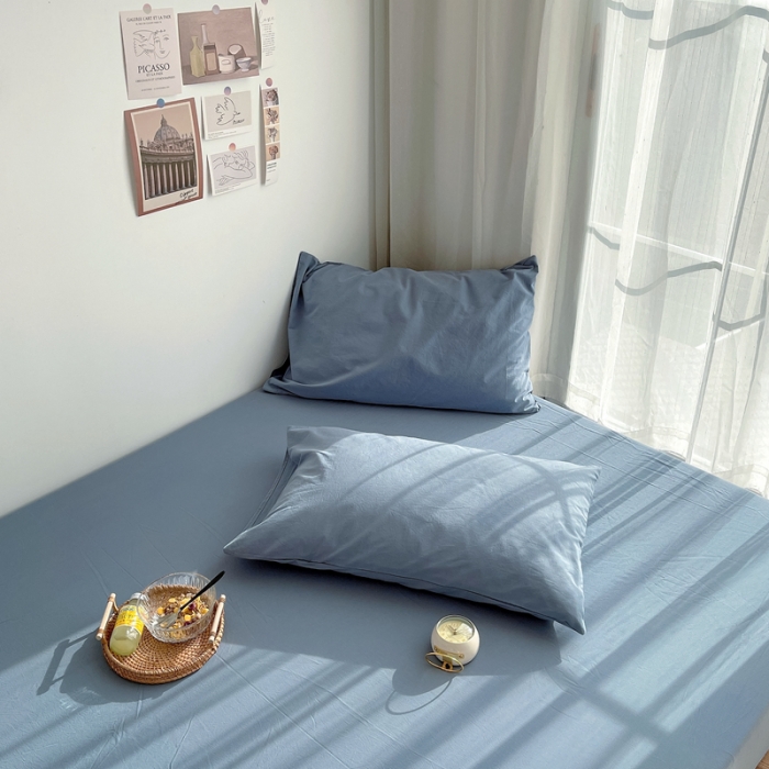 91家纺网 家纺一手货源 找家纺 安莱生活 2021新款全棉水洗棉单床笠 雾蓝