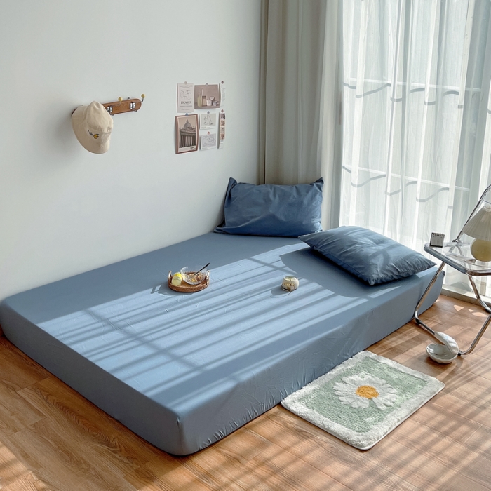 91家纺网 家纺一手货源 找家纺 安莱生活 2021新款全棉水洗棉单床笠 雾蓝