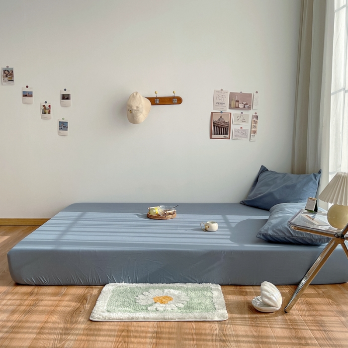 91家纺网 家纺一手货源 找家纺 安莱生活 2021新款全棉水洗棉单床笠 雾蓝