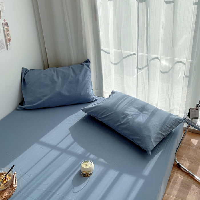 91家纺网 家纺一手货源 找家纺 安莱生活 2021新款全棉水洗棉单床笠 雾蓝