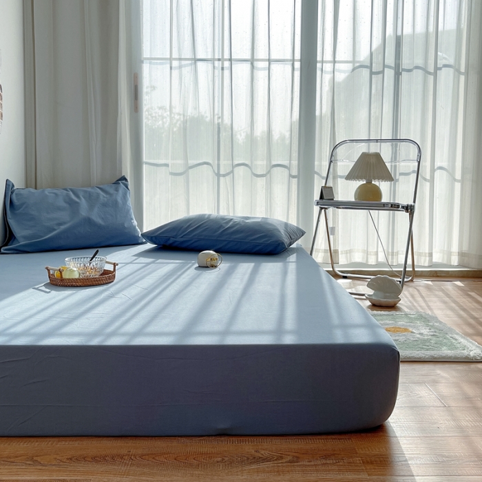 91家纺网 家纺一手货源 找家纺 安莱生活 2021新款全棉水洗棉单床笠 雾蓝