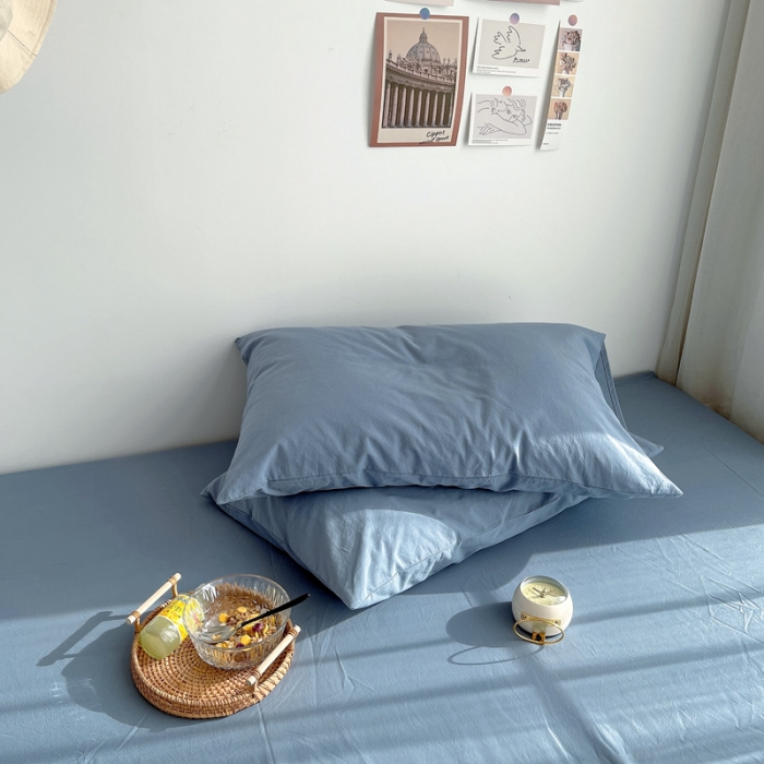 91家纺网 家纺一手货源 找家纺 安莱生活 2021新款全棉水洗棉单床笠 雾蓝