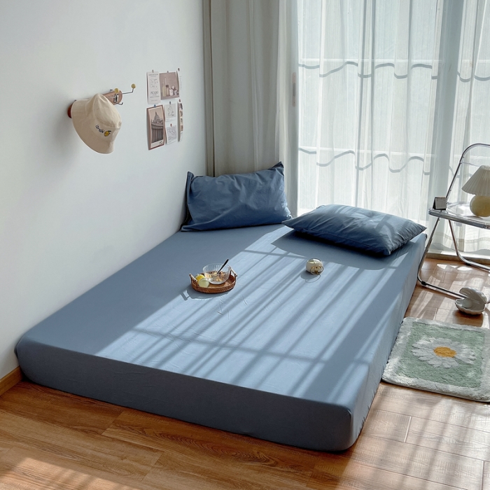 91家纺网 家纺一手货源 找家纺 安莱生活 2021新款全棉水洗棉单床笠 雾蓝