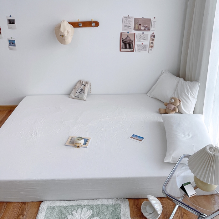 91家纺网 家纺一手货源 找家纺 安莱生活 2021新款全棉水洗棉单床笠 盐白