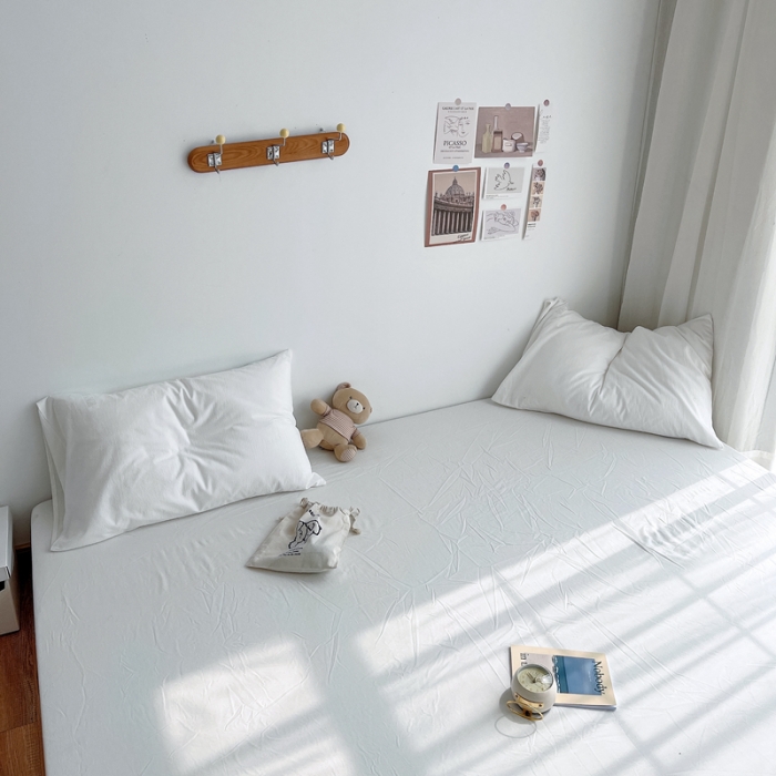 91家纺网 家纺一手货源 找家纺 安莱生活 2021新款全棉水洗棉单床笠 盐白