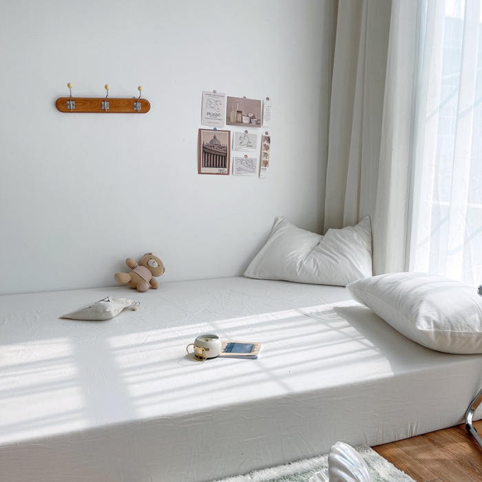 91家纺网 家纺一手货源 找家纺 安莱生活 2021新款全棉水洗棉单床笠 盐白