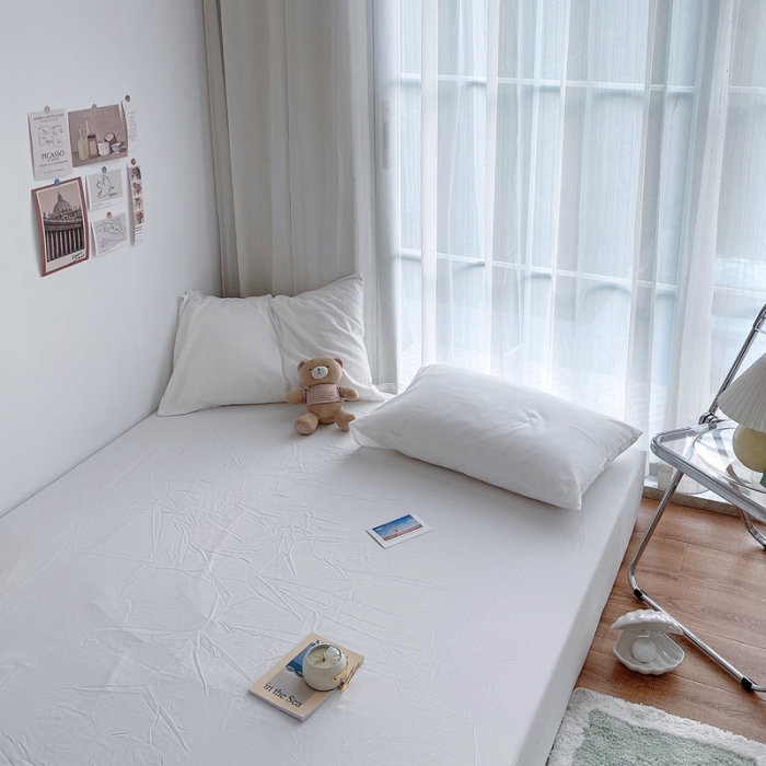 91家纺网 家纺一手货源 找家纺 安莱生活 2021新款全棉水洗棉单床笠 盐白