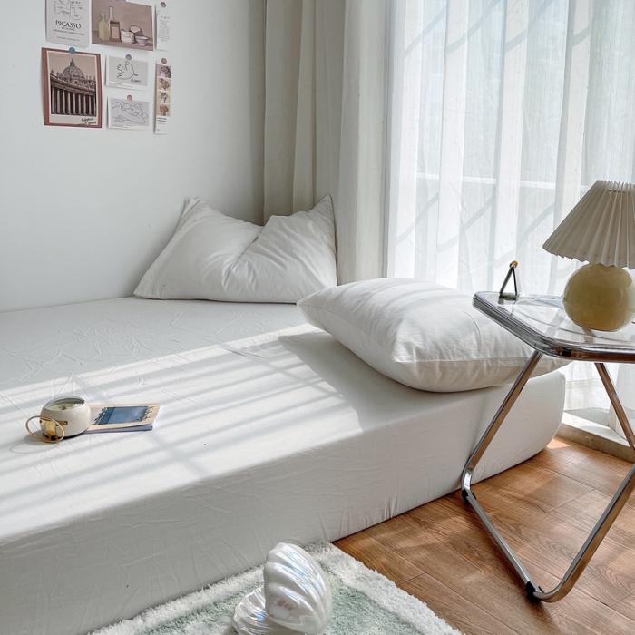 91家纺网 家纺一手货源 找家纺 安莱生活 2021新款全棉水洗棉单床笠 盐白