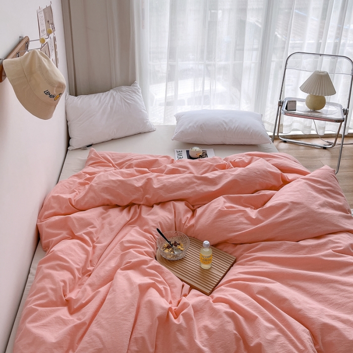 91家纺网 家纺一手货源 找家纺 安莱生活 2021新款全棉水洗棉单被套 纯粉