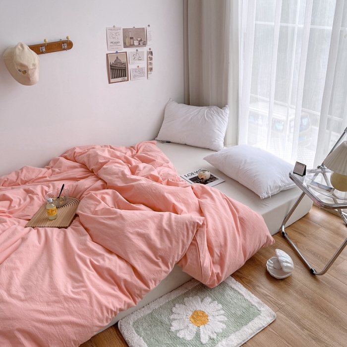 91家纺网 家纺一手货源 找家纺 安莱生活 2021新款全棉水洗棉单被套 纯粉