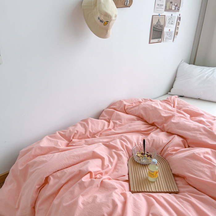 91家纺网 家纺一手货源 找家纺 安莱生活 2021新款全棉水洗棉单被套 纯粉