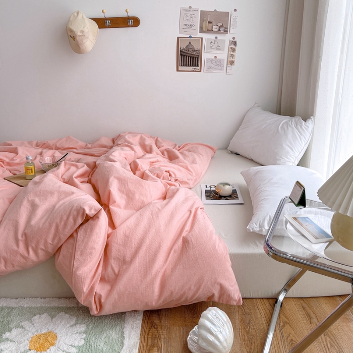 91家纺网 家纺一手货源 找家纺 安莱生活 2021新款全棉水洗棉单被套 纯粉