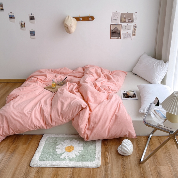 91家纺网 家纺一手货源 找家纺 安莱生活 2021新款全棉水洗棉单被套 纯粉